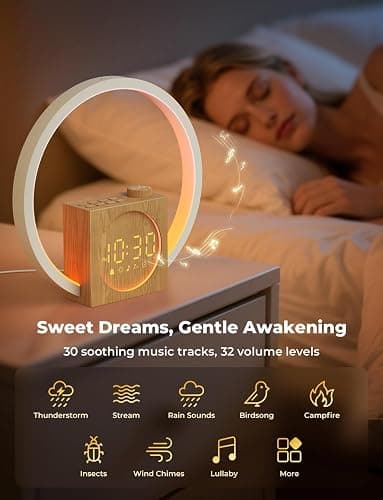 LIORQUE Sunrise Alarm Clock, Wake up Light with White Noise for Heavy Sleepers, Adjustable Sleep Timer, Volume&Brightness, Night Light with Dynamic Colors, 30 Sleep Sounds for Baby Kids Adults thumbnail 6