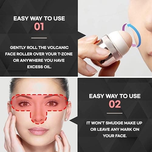 Korean Beauty Oil-Absorbing Volcanic Face Roller, Portable and Reusable Skincare Tool for Oily Skin, Shine Control, Oil Absorber tool for Face (Black) thumbnail 5