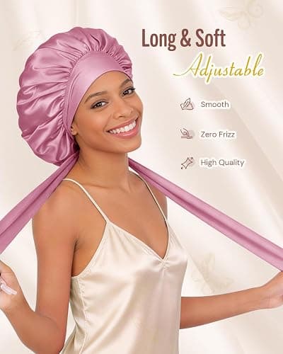 Bonnet Queen Silk Bonnet Satin Bonnet with Tie Band Hair Bonnet for Sleeping Night Sleep Hat for Women thumbnail 3