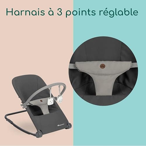 Bebeconfort Aster, transat bébé, 0–2 ans, léger (2,7 kg), pliable ultra compact, dossier réglable, arche de jeux amovible, harnais à 3 points, mode fixe, Tinted Graphite thumbnail 6