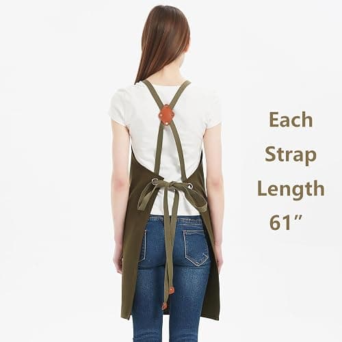 AFUN Chef Aprons for Women Men with Large Pockets, Cotton Canvas Cross Back Water Repellent Work Apron, Size M to XXL (Grey Green) thumbnail 3
