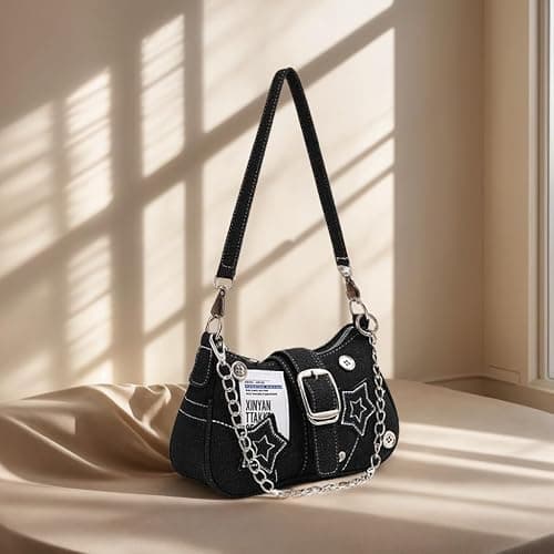 Ecohaso Grunge Shoulder Bag Fairy Grunge Hobo Bag Denim Chain Y2K Purses Crossbody Bag for Women thumbnail 3