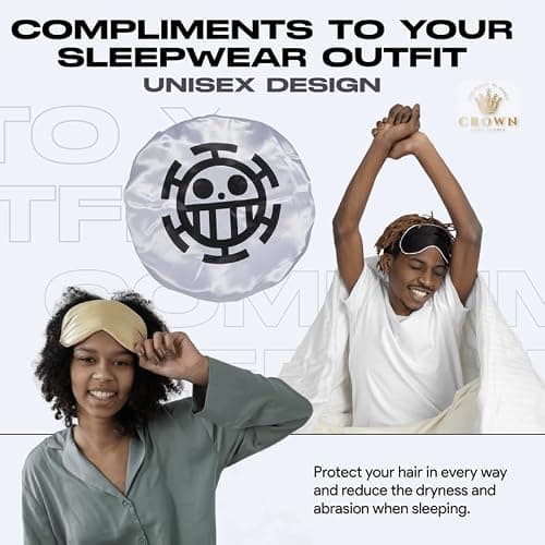 Silky Design Bonnet with Elastic Soft Band Adjustable Women and Men Bonnets for Sleeping Comfortable Satin Fabric (White LawOp) thumbnail 5
