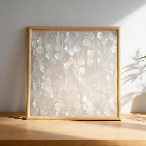 DHHOUSE 24x24 inch Handmade Capiz Shell Wall Art, Minimalist White Shell Wall Hanging with Wooden Frame, Coastal Wall Decor for Living Room, Bedroom thumbnail 4