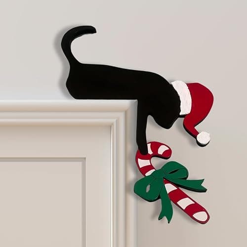 Christmas Door Topper Holiday Home Decor Funny Snowman Santa Claus Top Door Frame Corner Sign Decorations, Windows Walls DIY Craft for Christmas Party Ornament (Cat) - Image 1