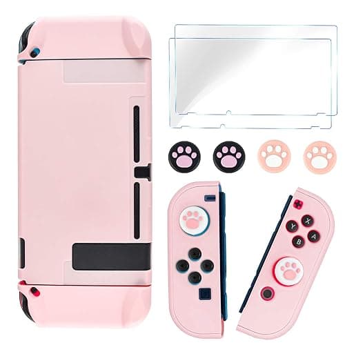 DLseego Switch Full Protective Case Cover Design for Nintendo Switch Joy-Con Controllers with Glass Screen Protector, Anti-Scratch [Baby Skin Touch] Grip Cover - Pink - Image 1