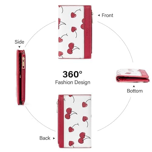 CLUCI Wallet for Women PU Leather RFID Wallet Blocking Designer Bifold Ladies Wallet Card Holder Cherry Print thumbnail 7