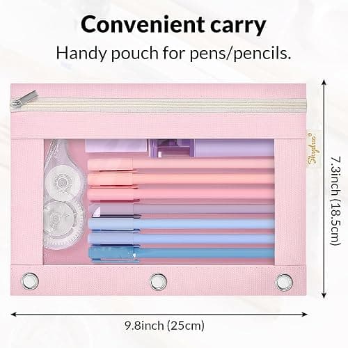 SKYDUE Pencil Pouch for 3 Ring Binder, Zipper Pencil Pouches for Girls Boys, Clear Window Pencil Bag, 3 Ring Pencil Pouch Case for Binder, Durable Organizer for School Supplies thumbnail 5