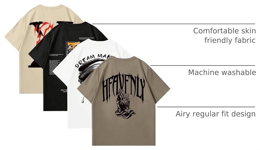 VIPWOLF Men's 4 Piece Y2K Graphic Tees Shorts Sleeve Cool T-Shirts Top | Short Sleeve Graphic Tees Men Pack, Casual, Crew Neck, Summer Cool Y2k Shirts thumbnail 7