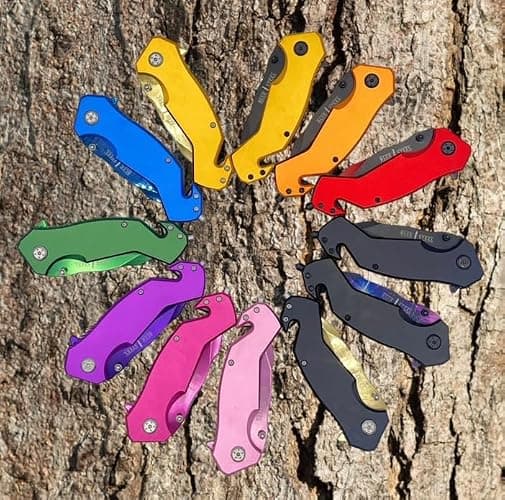 Blue Steel Personalized Laser Engraved Pocket Knife, Rescue Pocket Knife with 3.25-Inch Stainless Steel Blade, Glass Breaker Tip, Belt Cutter, and Pocketclip, Color - (Light Pink) thumbnail 3
