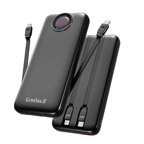 GrnOas.E Power Bank,10000mAh 22.5W Max Portable Charger Built in Cables,4 Outputs 2 Inputs External Phone Powerbank,5V/3A Fast Charging Travel Charger for iPhone Android iPad,(Pearl Black) - Image 1