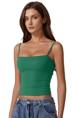 QINSEN Women's Double Lined Basic Tank Top Adjustable Spaghetti Straps Sleeveless Camisole Shirts thumbnail 4