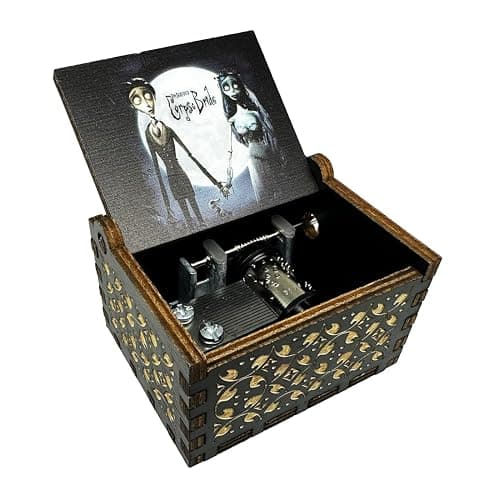 Youtang CorpseBride Wooden Music Box, Antique Engraved Case, Birthday Gift/Valentine's Day Gift/Mother's Day/Fathers Day/Children's Presents/Home Decoration/Collectibles (Hand Crank, Black) thumbnail 5