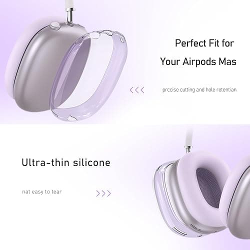 Silicone Case Cover for AirPods Max Headphones (2024/2020), Clear Soft TPU Ear Cups Cover/Ear Pad Case Cover/Headband Cover 3-in-1 Transparent Accessories Case Protector for Airpods Max(Purple) thumbnail 4