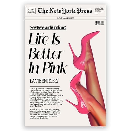 Trendy Pink Posters News Newspaper Wall Art Canvas Prints 70s Life Is Better in Pink Hot Girly Preppy Aesthetic Poster for Cool Girl Bedroom Apartment Room Home Dorm Wall Decor 8x12inch Unframed - Image 1