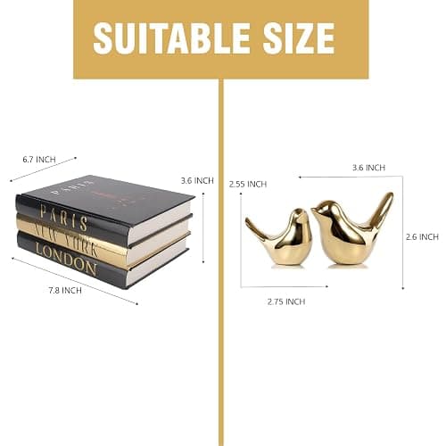 Decorative Books for Home Decor with Small Birds Statues Gold Home Decoration, Modern Style Coffee Table Book Decor, Stacked Books for Bedroom, Living Room, Office Desktop, Cabinets Shelf Decor - Gold thumbnail 2
