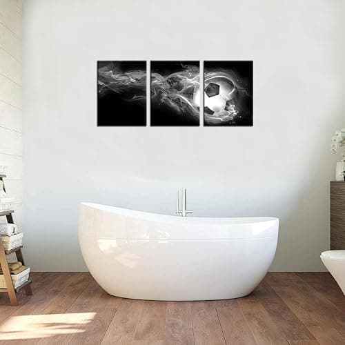 Biuteawal 3 Piece Sport Canvas Wall Art Football Soccer Picture Printed Canvas Painting for Teenager's Boys Bedroom Decor Black White Home Office Living Room Artwork 12x16inchx3pcs thumbnail 5