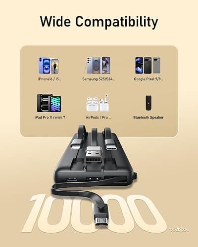 VEEKTOMX Portable Charger Built-in Cables,10000mAh Power Bank for iPhone,Fast Charge USB C Battery Pack Travel Essentials Powerbank Compatible with iPhone 17/16/15/14, Samsung S25/24, Android, etc thumbnail 4