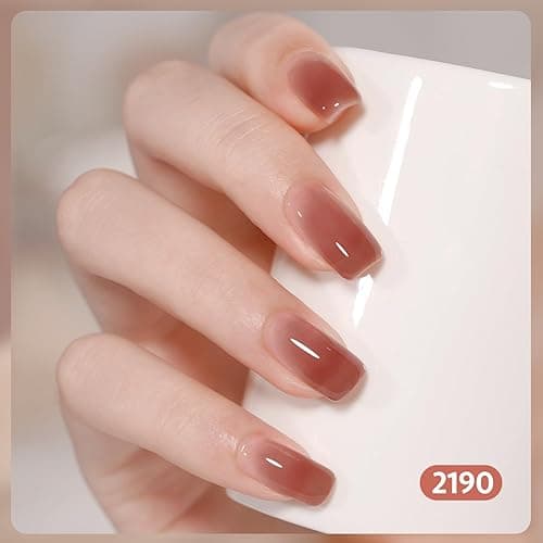GAOY Jelly Brown Gel Nail Polish Set, 6 Transparent Sheer White Pink Colors, UV Light Cure Gel Polish for Salon and Nail Art DIY at Home thumbnail 4