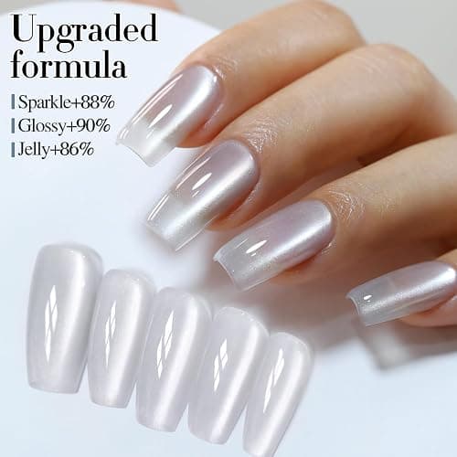 Double Rhythm 0.5 OZ Cat Eye Gel Polish with Magnet 15ML Holographic Glitter Shimmer Translucent Jelly Color Magnetic Nail Polish Salon DIY at Home (Clear Silver-B-MC1099) thumbnail 3