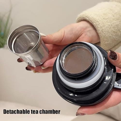 1000ml Smart Temperature Control Vintage Floral Tea Thermos Stainless Steel Insulated Mug with Built-In Filter Double Wall Vacuum Travel Tumbler for Hot Cold Drinks (White Snow Tower) thumbnail 3