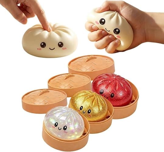 Dumpling Squishy, 2026 New Soft Glitter Dumpling Squishies Stress Relief Balls, Handmade Pressure Relief Balls with Food Steamer Squeeze Dough Ball for Office & Home Relaxation (3PCS) - Image 1