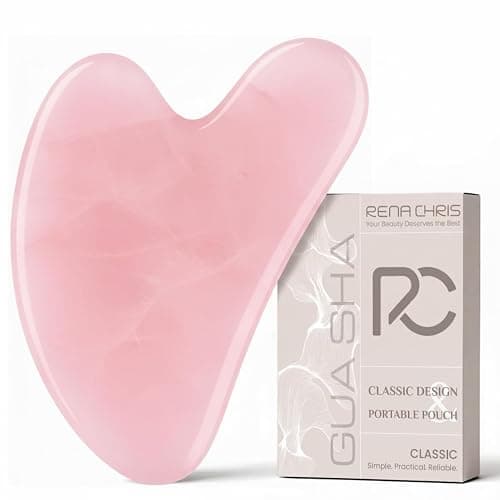 Rena Chris Gua Sha Facial Tools, Rose Quartz Guasha Tool for Acupuncture, Manual Massage Tool for Jawline Sculpting and Puffiness Reducing, Gua Sha Facial Massage Tool, Skin-Care Gift (Pink) - Image 1