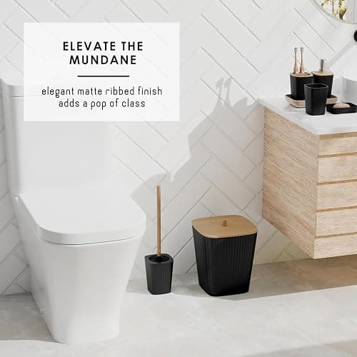 Clara Clark Bathroom Accessories Set - Bathroom Set, Bathroom Accessory Set, Shower Curtain Set, Toilet Brush, Trash Can & Soap Dispenser - Black - 20PC thumbnail 7