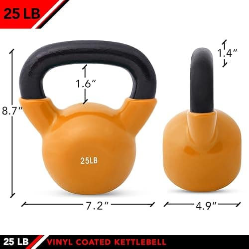 JFIT Kettlebell Weights Vinyl Coated Iron - 12 Size Options, 5lbs-50lbs - Coated for Floor and Equipment Protection, Noise Reduction, Ballistic, Core, Weight Training - 25LB - Orange thumbnail 2