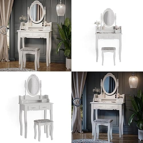 Vicco Coiffeuse Meghan, Blanc, 75cm avec Tabouret, avec Tabouret et Miroir Ovale fixé solidement thumbnail 8