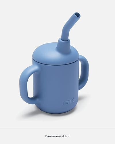 Lalo Little Cup, Non-Toxic Silicone Straw Cup with Handles - Baby and Toddler Sippy Cup - Mini Cup and Straw Training System, 4oz, Blueberry thumbnail 5