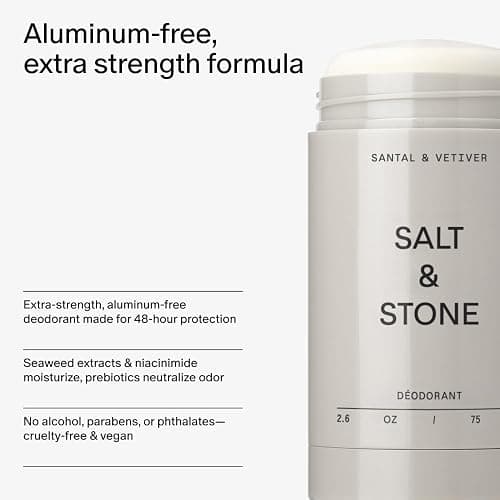SALT & STONE Aluminum Free Deodorant | Extra Strength 48 Hour Protection for Women & Men | Made with Seaweed Extracts, Niacinamide & Prebiotics (Santal & Vetiver) thumbnail 5