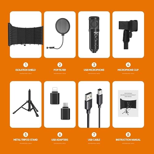 SwaykTech Studio Recording Microphone Isolation Shield with Pop Filter and Metal Tripod Stand, Studio Mic to PC Laptop Smartphone, Music Microphone for Recording Singing Podcasting - SWK5 thumbnail 6