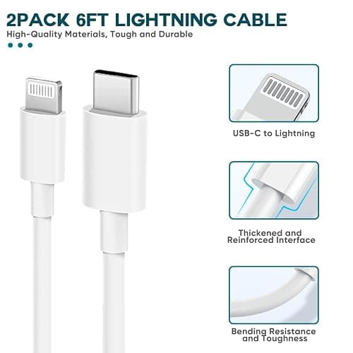 Fast Charger iPhone,iPhone Charger Fast Charging 2Pack USB C Wall Charger Block Fast i Phone Chargers 6FT Type-C USB C to Lightning Cable Cord for iPhone14/14Plus/13/12/11 Pro Max,Mini,8,iPad/AirPods thumbnail 5