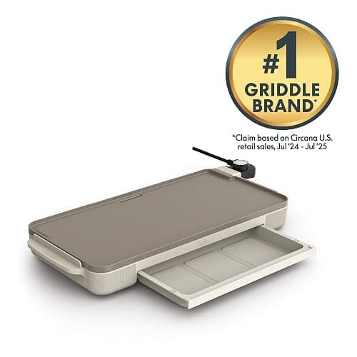 bella 10" x 20" Electric Griddle with Warming Tray, EverGood™ Ceramic Nonstick Coating & Removable Temperature Probe, Dishwasher-Safe Drip Tray & Cool Touch Handles, 1500 Watt, Oatmilk thumbnail 4