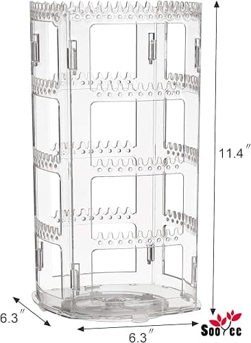 Sooyee 360 Rotating Earring Holder and Jewelry Organizer, 4 Tiers Jewelry Rack Display Classic Stand, 156 Holes and 160 Grooves for Necklaces Earrings Piercings, Clear thumbnail 3
