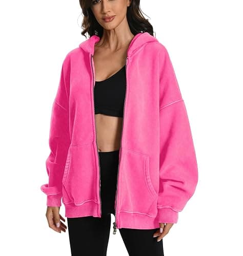 FAIABLE Womens Mens Double Zip Up Hoodie Oversized Acid Wash Heavyweight Hoodie Distress Cotton Fleece Full Zipper Sweatshirt thumbnail 3