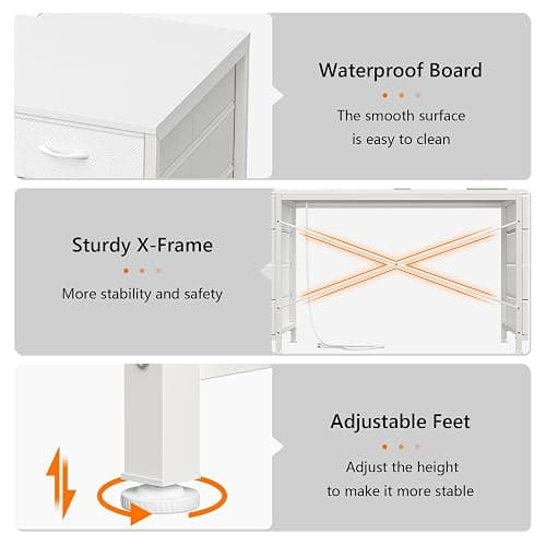 YOMILUVE 60 Inch Computer Desk with 8 Drawers, Home Office Desk with Power Outlets, Work Study Gaming Desk with 8 Fabric Drawers thumbnail 7
