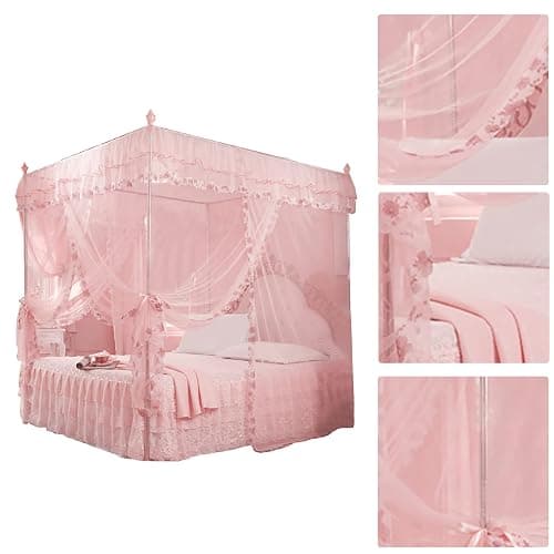 Hapivida Canopy Bed Curtains, 4 Corners Post Bed Curtains Princess Bed Canopy Bed Drapes Net Bedroom Decoration Accessories for Girls Adults Bedroom Decoration (PINK-150 * 200 * 200) thumbnail 6