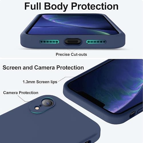Vooii Compatible with iPhone XR Case, Upgraded Liquid Silicone with [Flat Edges] [Camera Protection] [Soft Anti-Scratch Microfiber Lining] Phone Case for iPhone 10 XR 6.1 inch - Navy Blue thumbnail 4