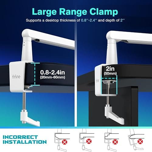 FIFINE Boom Arm Mic Stand, Low Profile Microphone Arm Stand, Podcast Mic Boom Arm with Desk Mount, Cable Channels Management, Metal Boom Arm White for Recording/Streaming/Gaming/Home Office-BM88W thumbnail 6