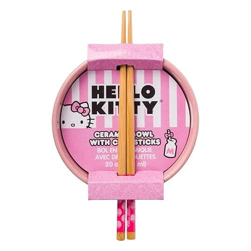 Silver Buffalo Sanrio Hello Kitty Strawberry Milk Japanese Character Ceramic Ramen Noodle Rice Bowl with Chopsticks, Microwave Safe, Pink, 20 Ounces thumbnail 7