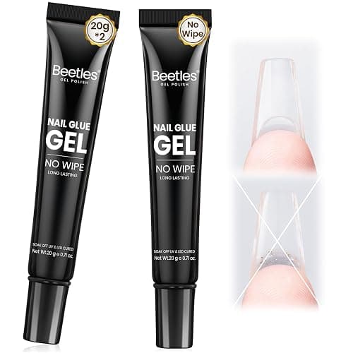 Beetles 2Pcs 20g Nail Glue Gel, No Wipe, Hands-Free Tipex Solid Nail Glue Gel, Super Strong for Acrylic Nails Extension Fake Nails, 3D Nail Art, Great for Home & Salon Use, U V Light Required - Image 1