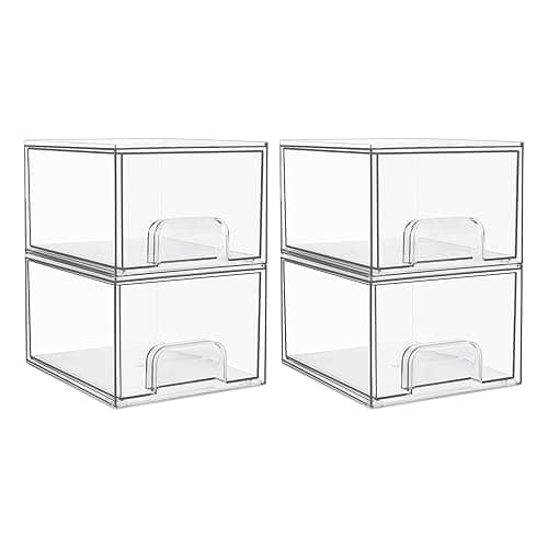 Vtopmart 4 Pack Small Clear Stackable Storage Drawers,Acrylic Bathroom Makeup Organizer,Plastic Storage Bins For Vanity, Undersink, Kitchen Cabinets, Pantry, Home Organization - Image 1