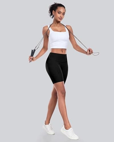 CHRLEISURE Womens Biker Yoga Shorts with Pocket, High Waisted Tummy Control 5 Inch Workout Spandex Athletic Gym Shorts thumbnail 4