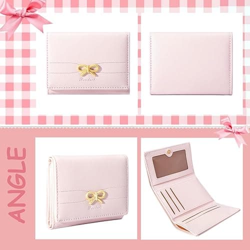 Sunwel Fashion Wallets Girls Cute Coquette Bow Small Wallet Aesthetic Card Holder ID Window Purse for Women (PINK) - PINK thumbnail 3