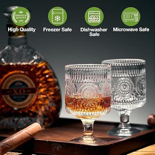 BGTTI 6 Packs Vintage Goblet Glasses Handcrafted Art Deco Crystal Goblets 8 oz Wine Glasses Drinking Goblets Bar Tumbler Glassware for Iced Tea, Wine, Beer, Juice, Cocktail, Whiskey thumbnail 6