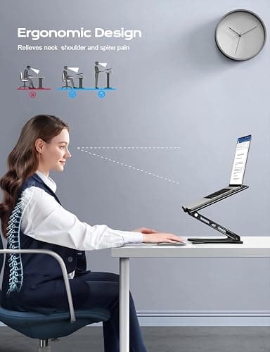 LOXP Adjustable Laptop Stand for Desk, Metal Foldable Laptop Riser, Ventilated Cooling Bracket, Ergonominc Computer Notebook Stand for Desk Compatible with 10-15.6“ Laptops thumbnail 2