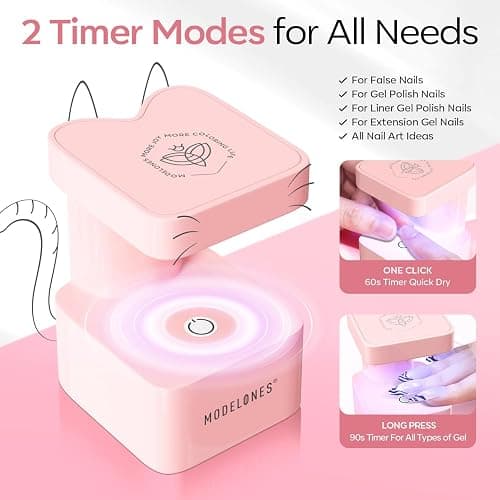 Modelones Mini UV Light for Gel Nails, Small Cure Lamp, Flash Cure for Gel x Nails, LED Portable USB for Fast Curing, Pink thumbnail 4