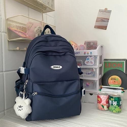 VTTDB Kawaii Backpack with Cute Accessories Casual Aesthetic Daypack Simple Laptop Bag Waterproof Travel Rucksack for Women (dark blue) thumbnail 6
